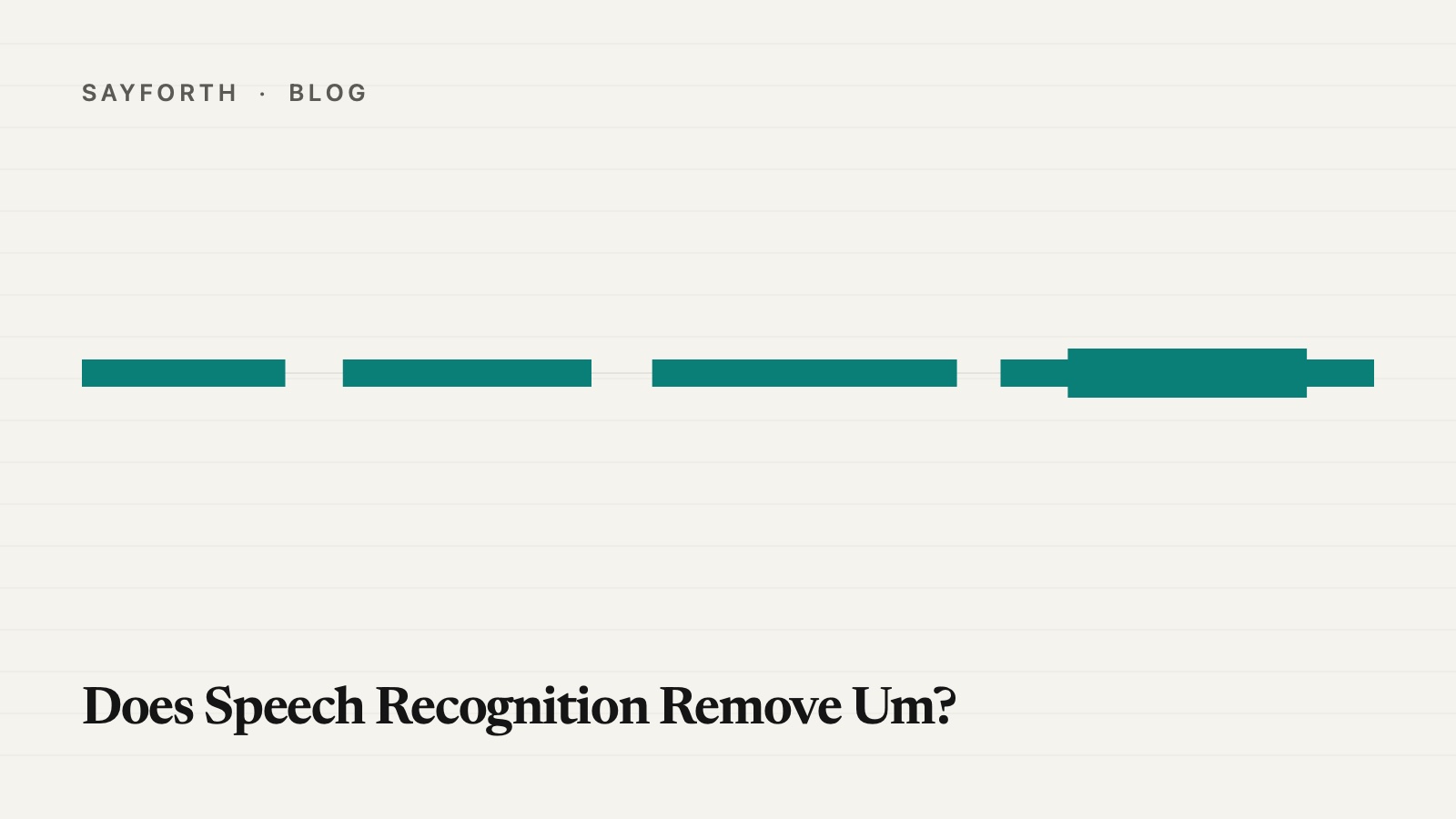 One teal answer line broken by three gaps into four stretches, the last stretch heavier, with the post title set low.